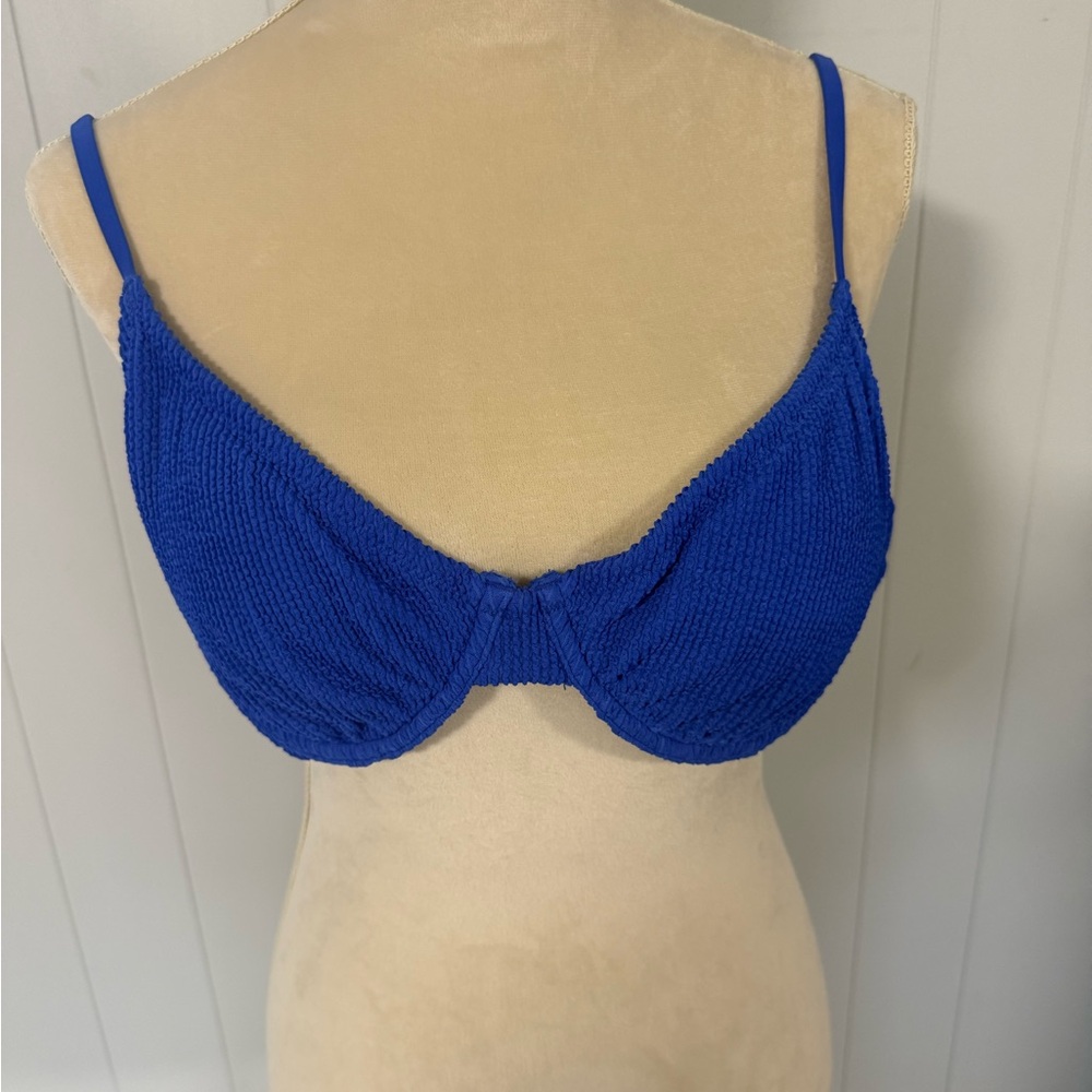 Blue Textured Underwire Swim Top Bikini - NWT 16 XL